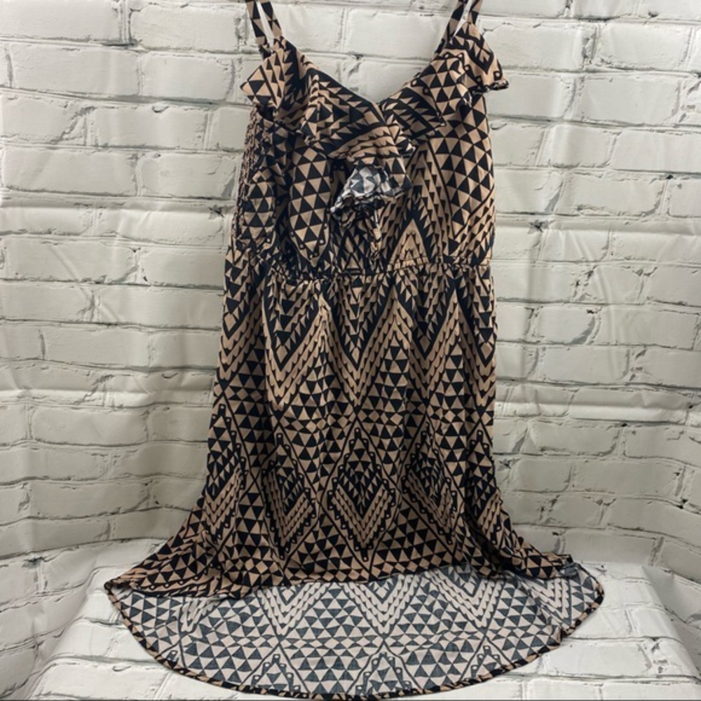 Geometric Patterned Black and Tan Dress